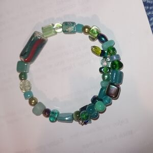 Hand Crafted Teal, Blue & Green Beaded Bracelet